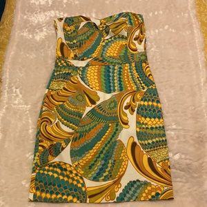 Trina Turk Strapless Dress in Yellow and Green